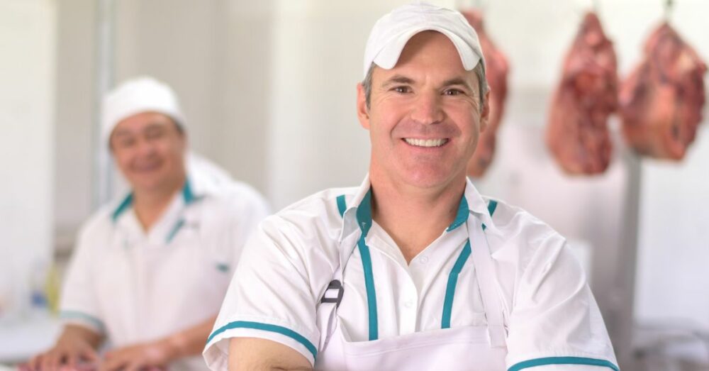 Fleischermeister bei der Bio-Fleischerei Burchardt in Essen